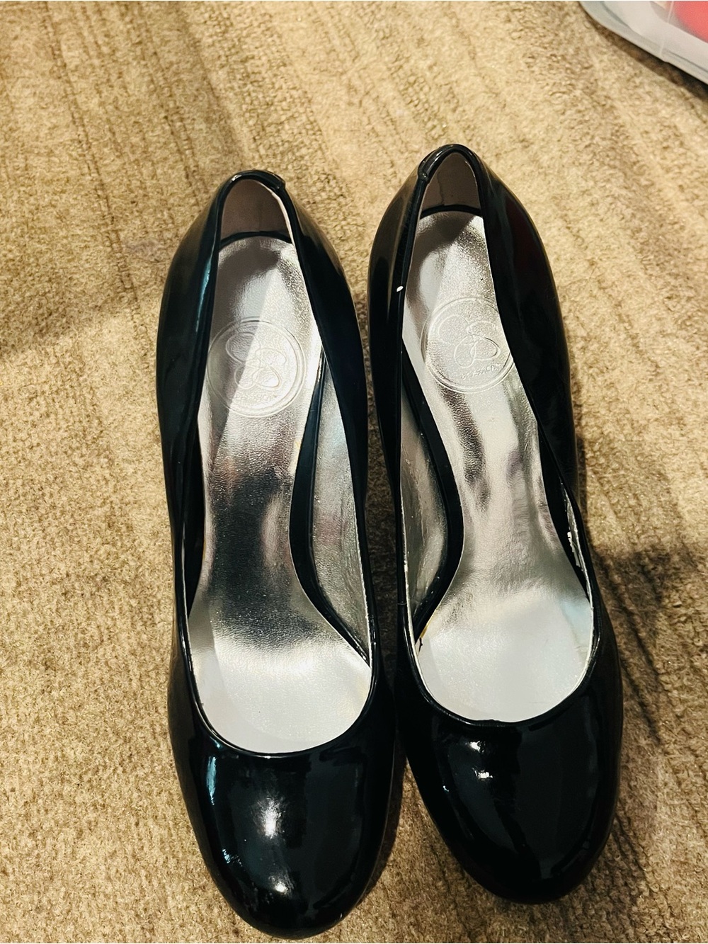 Jessica Simpson Black Patent Round-Toe Pumps